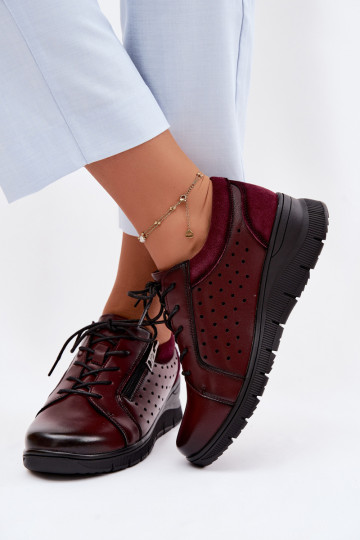 Leather Women's Platform Shoes Vinceza 39977 Burgundy 2