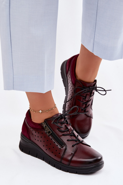 Leather Women's Platform Shoes Vinceza 39977 Burgundy