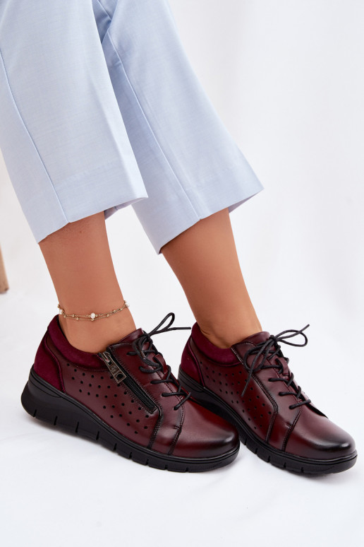 Leather Women's Platform Shoes Vinceza 39977 Burgundy