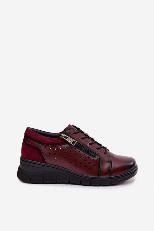 Leather Women's Platform Shoes Vinceza 39977 Burgundy
