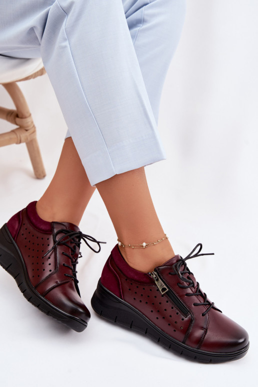 Leather Women's Platform Shoes Vinceza 39977 Burgundy