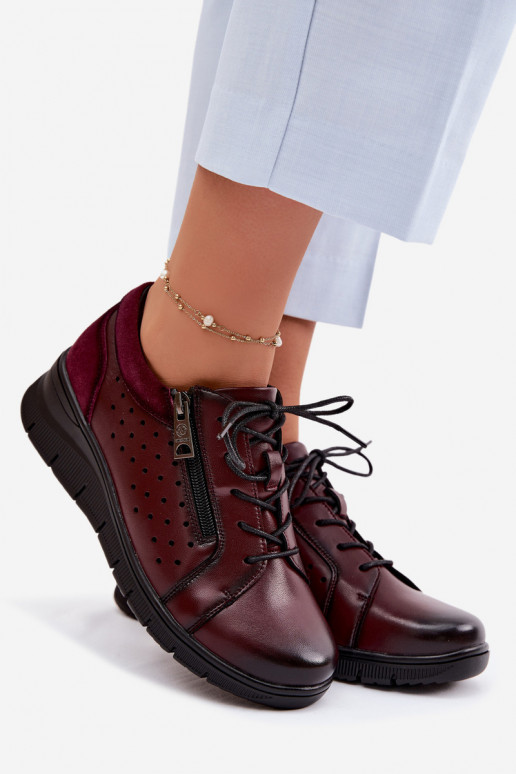 Leather Women's Platform Shoes Vinceza 39977 Burgundy