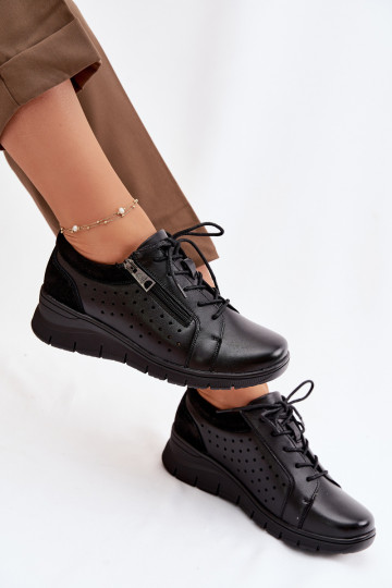 Leather Women's Platform Shoes Vinceza 39977 Black