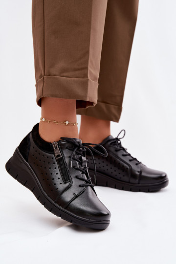 Skórzane Półbuty Damskie Na Koturnie Vinceza 39977 Czarne 2