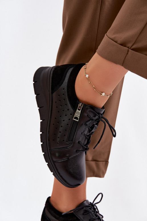 Leather Women's Platform Shoes Vinceza 39977 Black