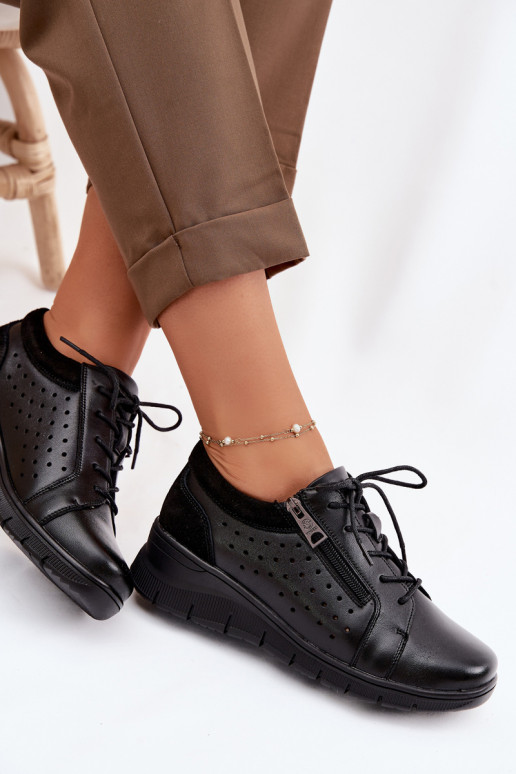 Leather Women's Platform Shoes Vinceza 39977 Black