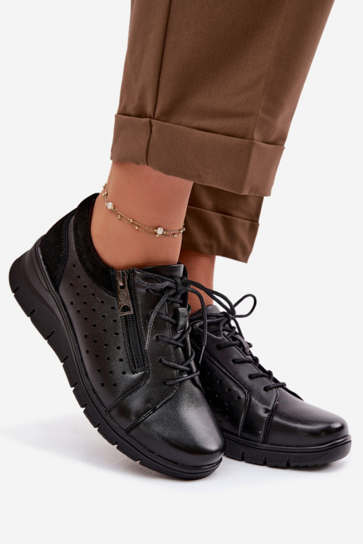 Skórzane Półbuty Damskie Na Koturnie Vinceza 39977 Czarne