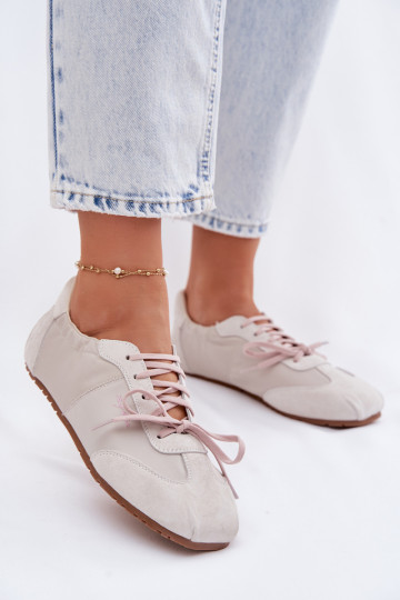 Zamszowe Sneakersy Niskie Damskie Big Star TT274599 Beżowe 2