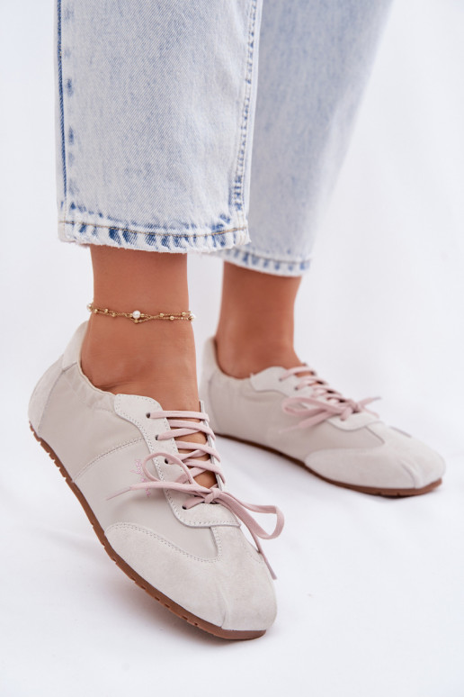 Zamszowe Sneakersy Niskie Damskie Big Star TT274599 Beżowe