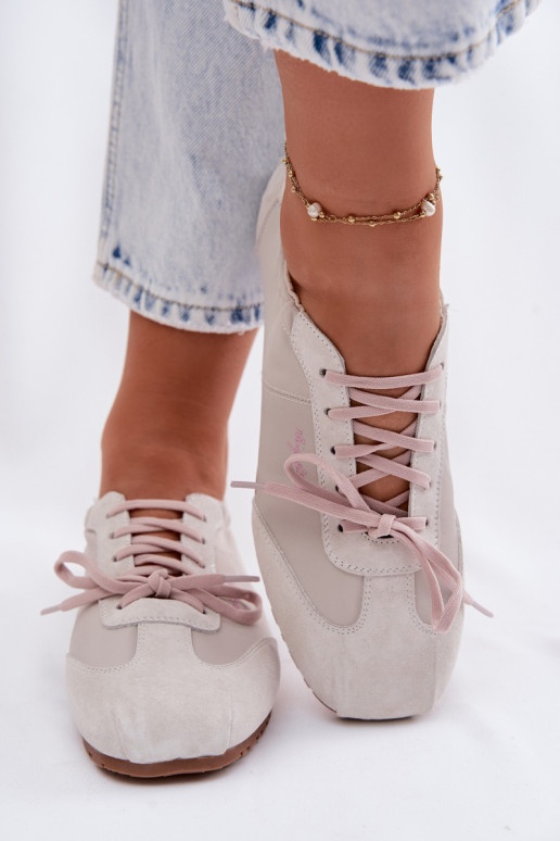 Zamszowe Sneakersy Niskie Damskie Big Star TT274599 Beżowe