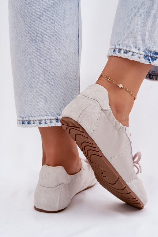 Zamszowe Sneakersy Niskie Damskie Big Star TT274599 Beżowe