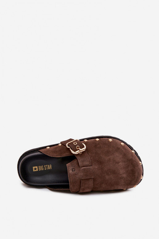 Zam suede Chodaki Platform Sandals With Studs and Buckle Big Star TT274952 Chocolate