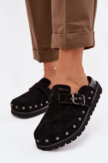 Suede Clogs on Platform with Studs and Buckle Big Star TT274951 Black