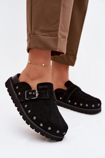 Suede Clogs on Platform with Studs and Buckle Big Star TT274951 Black 2