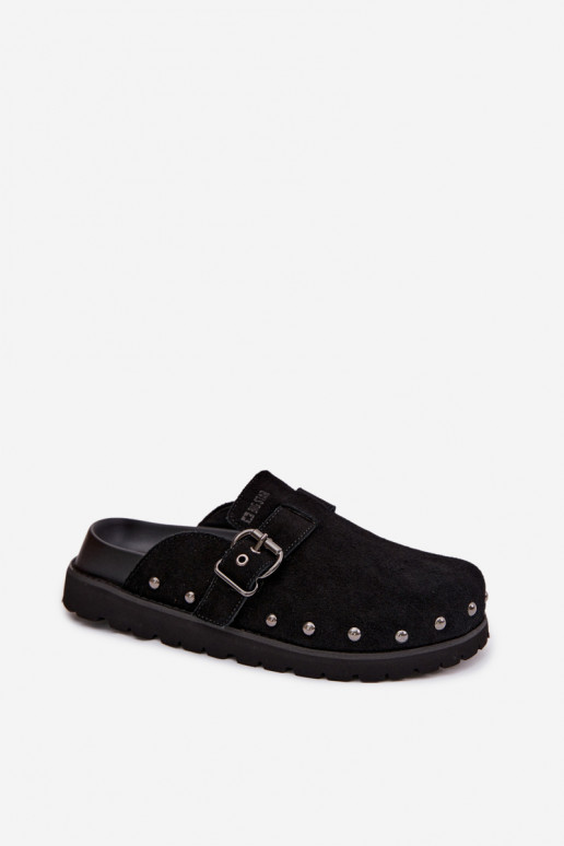 Suede Clogs on Platform with Studs and Buckle Big Star TT274951 Black