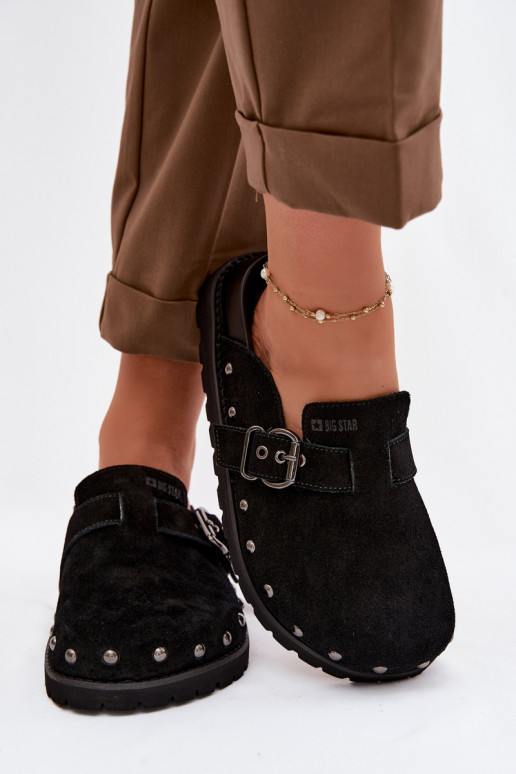 Suede Clogs on Platform with Studs and Buckle Big Star TT274951 Black