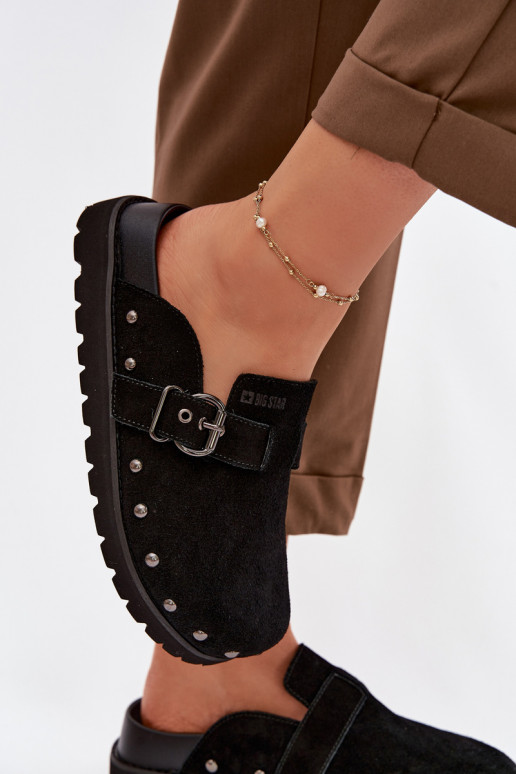 Suede Clogs on Platform with Studs and Buckle Big Star TT274951 Black