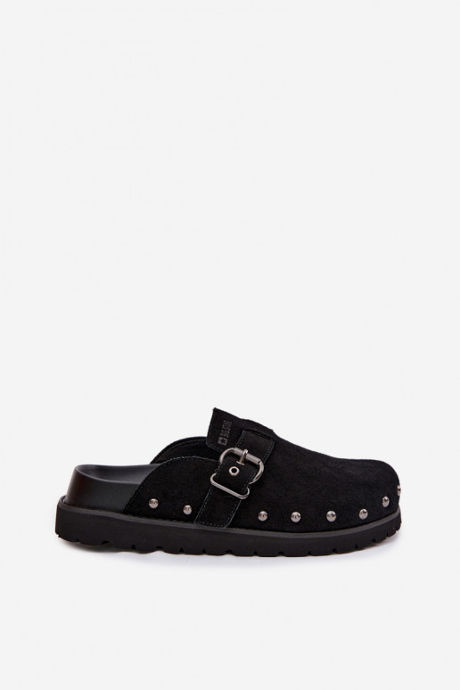 Suede Clogs on Platform with Studs and Buckle Big Star TT274951 Black