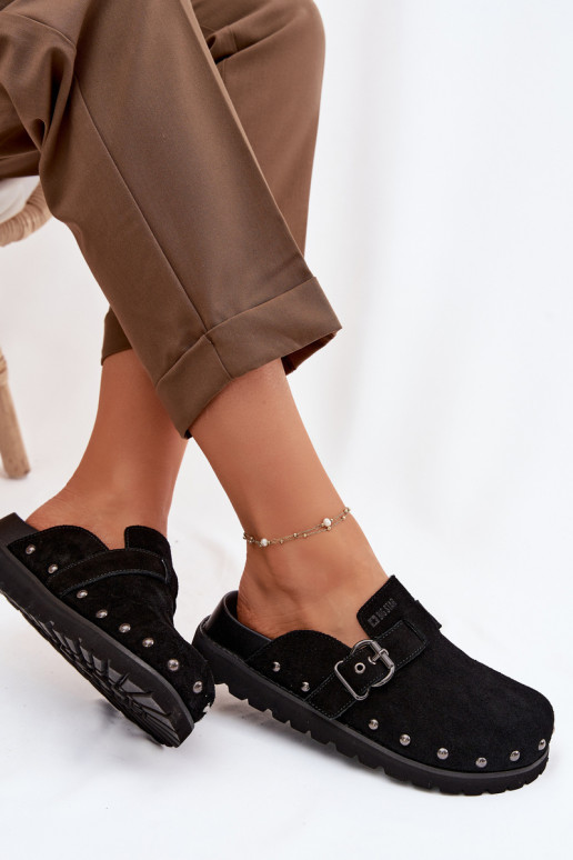 Suede Clogs on Platform with Studs and Buckle Big Star TT274951 Black