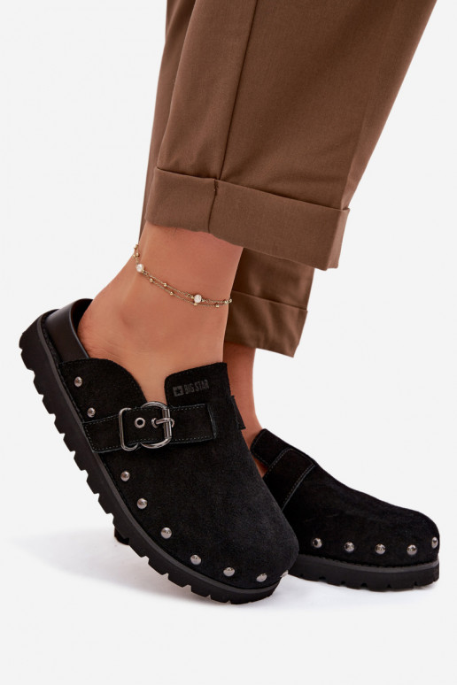 Suede Clogs on Platform with Studs and Buckle Big Star TT274951 Black