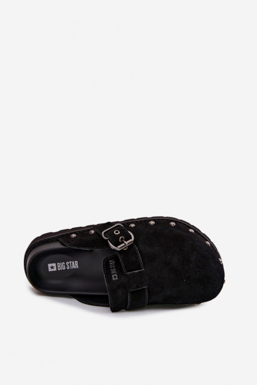 Suede Clogs on Platform with Studs and Buckle Big Star TT274951 Black