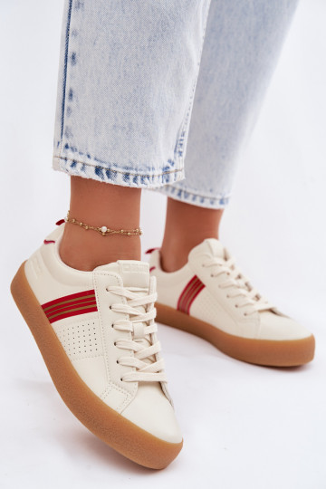 Eko Skórzane Sneakersy Damskie Big Star TT274307 Jasnobeżowe