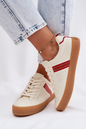 Eko Skórzane Sneakersy Damskie Big Star TT274307 Jasnobeżowe 2