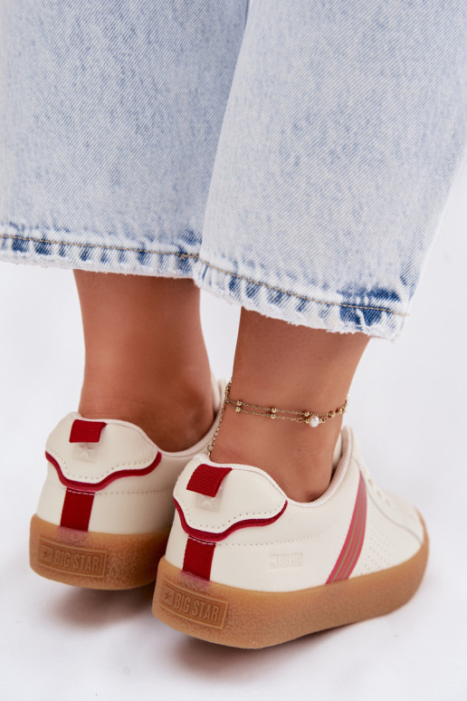 Eko Skórzane Sneakersy Damskie Big Star TT274307 Jasnobeżowe