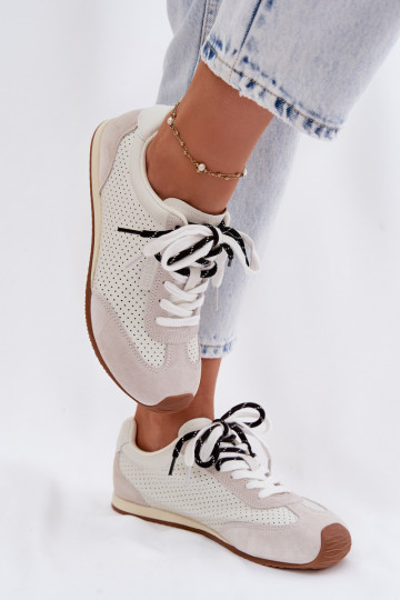 Skórzane Zamszowe Sneakersy Damskie Big Star TT274555 Białe