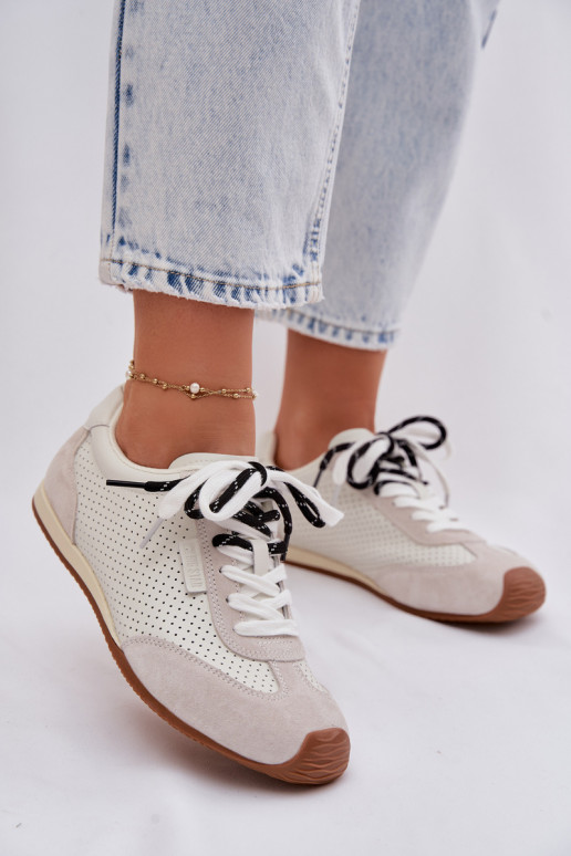 Skórzane Zamszowe Sneakersy Damskie Big Star TT274555 Białe