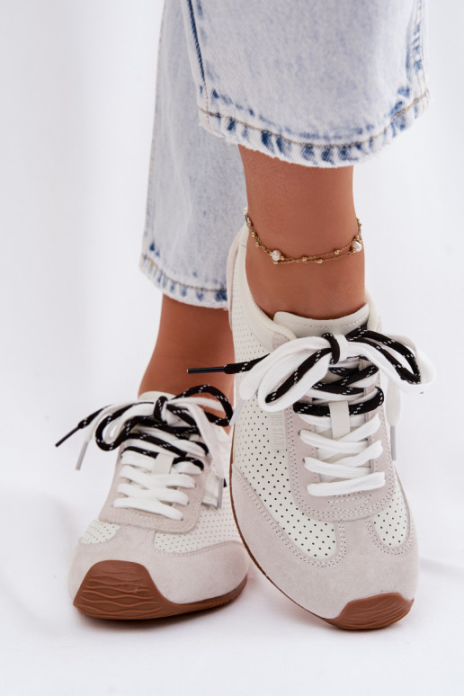 Skórzane Zamszowe Sneakersy Damskie Big Star TT274555 Białe