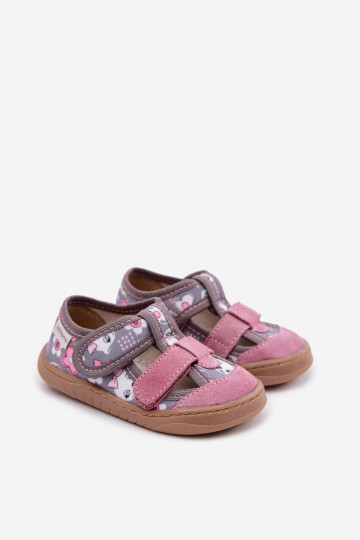 Children's Barefoot Slippers Gray Pink Cats and Flowers Lumi