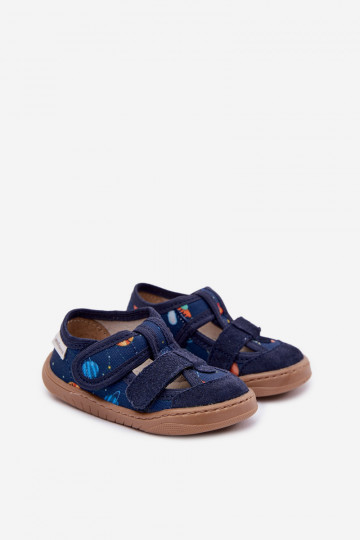 Children's Barefoot Slippers With Rockets and Planets Navy Blue Lumi