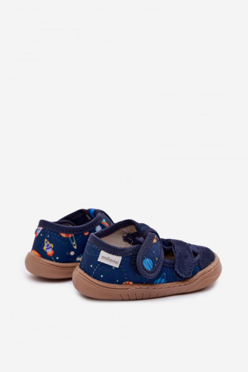 Children's Barefoot Slippers With Rockets and Planets Navy Blue Lumi 2