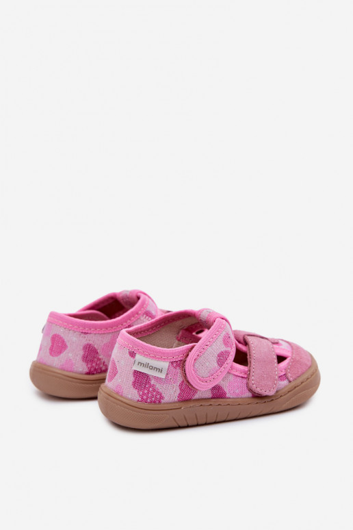 Children's Barefoot Slippers Pink Sparkling Hearts Lumi