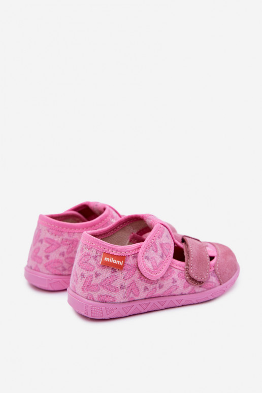 Milami Children's Sparkling Slip-Ons With Velcro Heart-Shaped Pink Reathiana