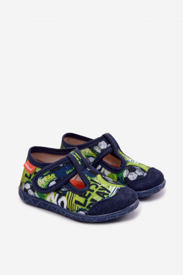 Kids Slippers Milami with Velcro Balls Navy Blue-Green Jasimrra