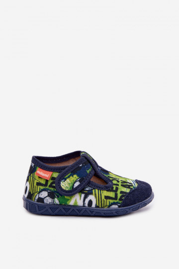 Kids Slippers Milami with Velcro Balls Navy Blue-Green Jasimrra 2