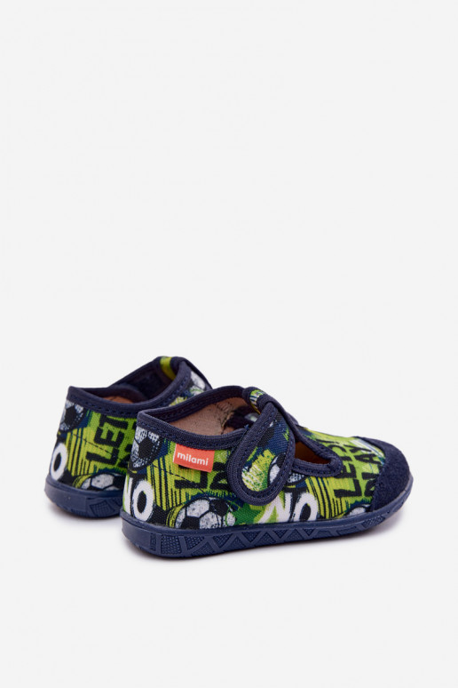 Kids Slippers Milami with Velcro Balls Navy Blue-Green Jasimrra