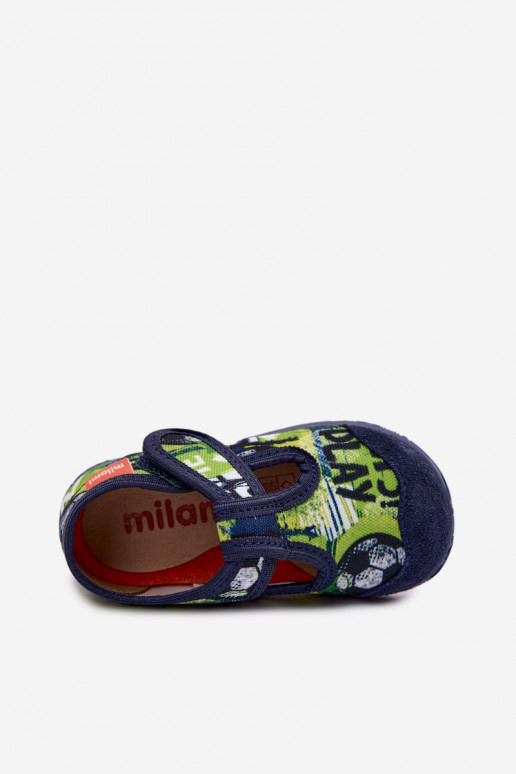 Kids Slippers Milami with Velcro Balls Navy Blue-Green Jasimrra