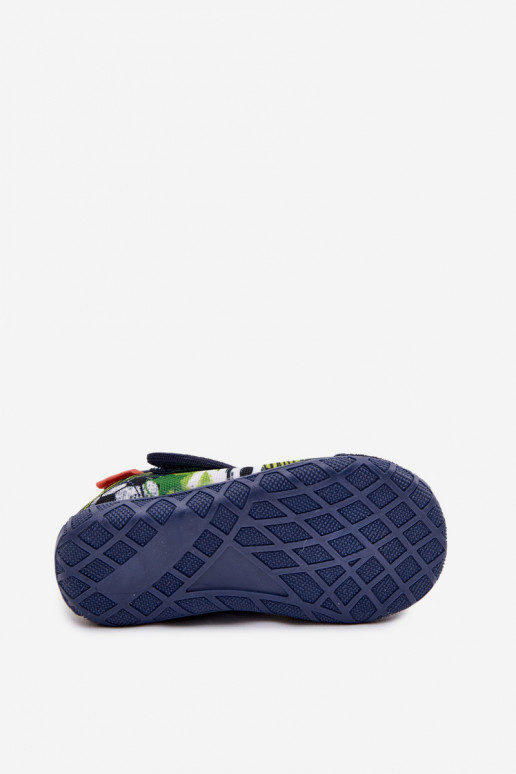 Kids Slippers Milami with Velcro Balls Navy Blue-Green Jasimrra