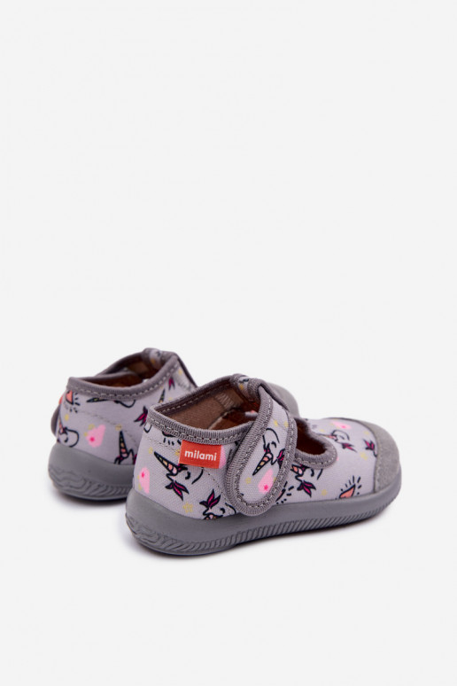 Milami Kids Elastic Slippers With Velcro Unicorn Gray Ambette
