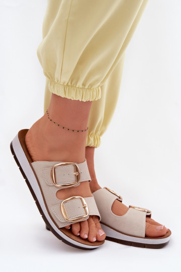 Women's Slippers With Gold Buckles Inblu CP000061 Beige 2