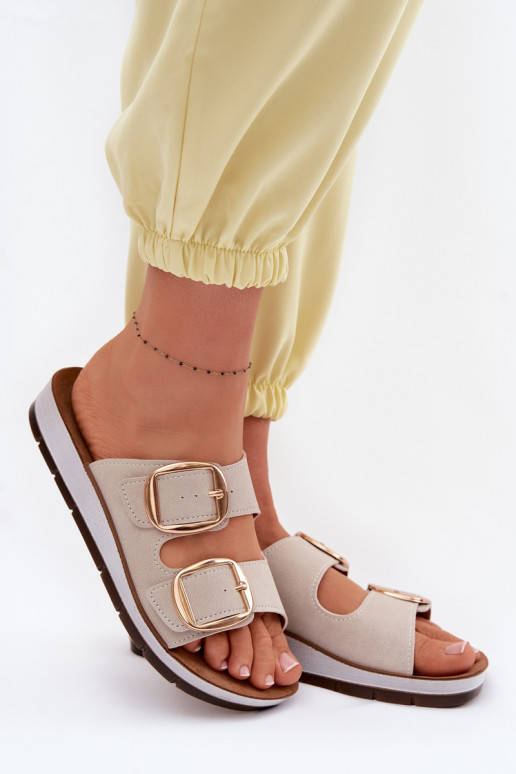 Women's Slippers With Gold Buckles Inblu CP000061 Beige