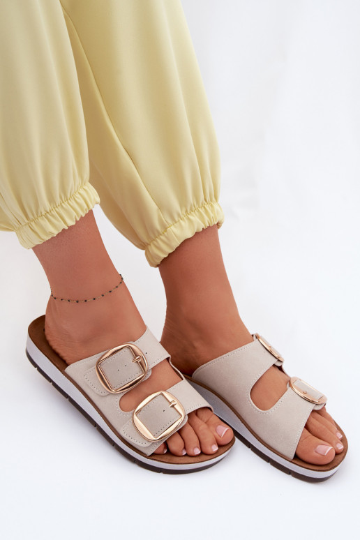 Women's Slippers With Gold Buckles Inblu CP000061 Beige