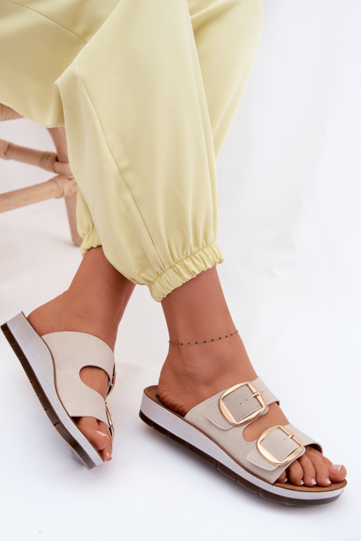 Women's Slippers With Gold Buckles Inblu CP000061 Beige