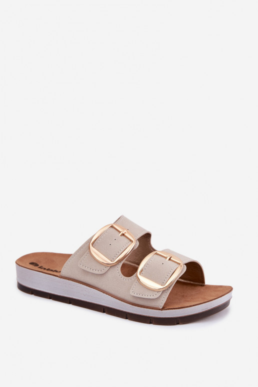 Women's Slippers With Gold Buckles Inblu CP000061 Beige
