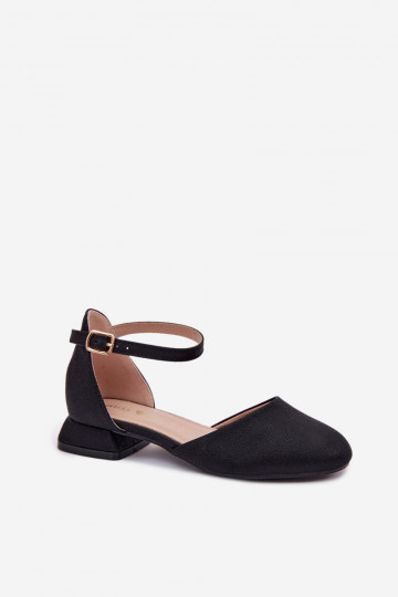 Children's Shiny Low Heel Black Sandals Nelly