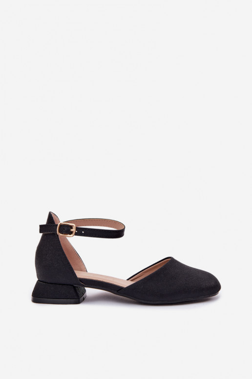 Children's Shiny Low Heel Black Sandals Nelly