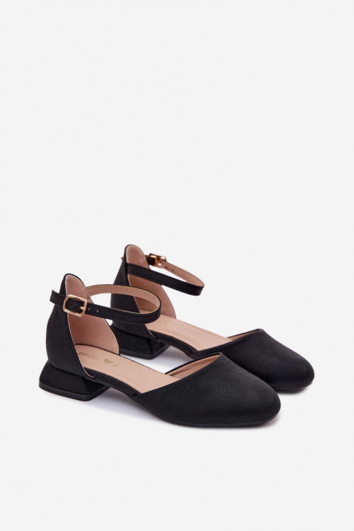 Children's Shiny Low Heel Black Sandals Nelly